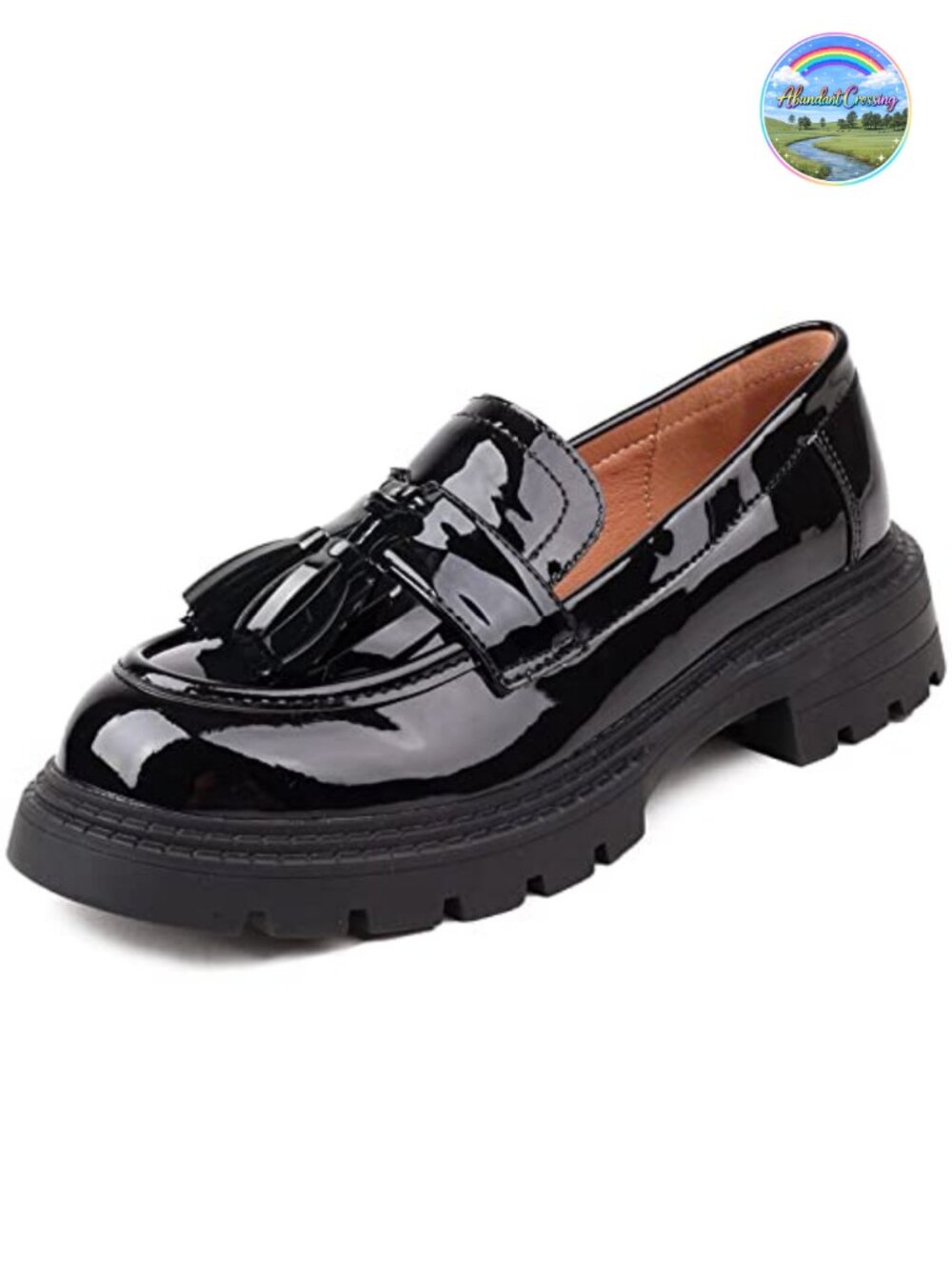 Patent Leather Tassel Loafers Women's Slip-On Thick-Soled Casual Flats